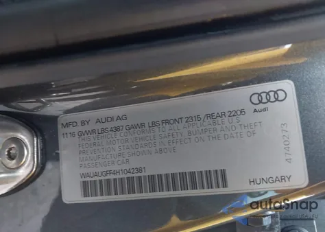 2017 Audi A3 2.0T Premium из США, поврежденный, VIN 00WAUAUGFF4H10423